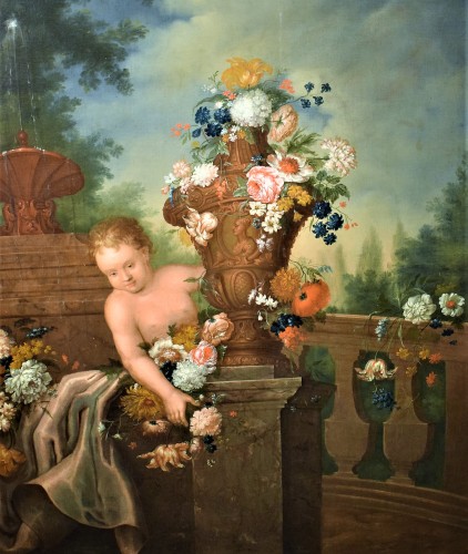 Tableaux et dessins Tableaux XVIIIe siècle - Nature Morte de Fleurs dans un jardin - École italienne du 18e siècle